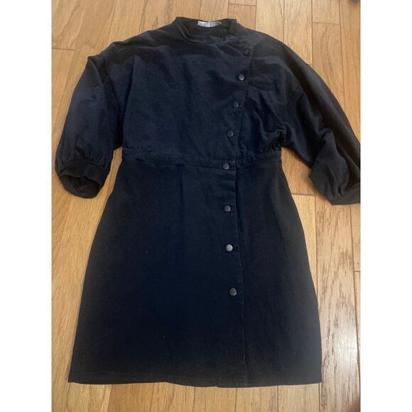 ASOS women's Black Button-Up Dress With balloon Sleeves & Waist Detail size 8 - Picture 1 of 8